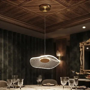 Lustre Pendente Moderno Dourado Folha De Lótus Em Acrilico Com Luz Led 3 Em 1 - Green Age 127/220v