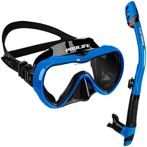 Mascara Mergulho E Snorkel Azul Lente Tranparente
