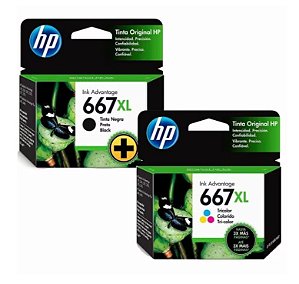 Combo Cartucho de Tinta HP 667XL Preto + Colorido Advantage de Alto Rendimento