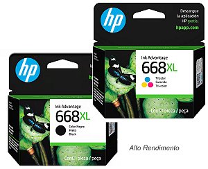 Combo Cartucho de Tinta HP Advantage 668XL Preto 7FP39VL + Cartucho de Tinta HP Advantage 668XL Colorido 7FP38VL