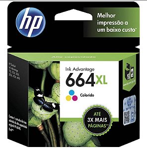 Cartucho de Tinta HP 664XL Colorido Original (F6V30AB) Para HP Deskjet 2136, 2676, 3776, 5076, 5276, HP - CX 1 UN