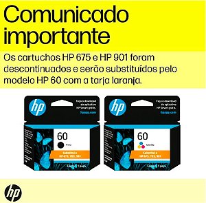 Cartucho de Tinta HP 60 Preto Original - HP 675, 703, 901