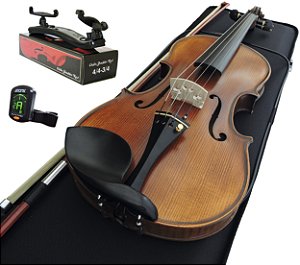 Kit Violino 4/4 Barth Violin Profissional VW118Y - Madeira Maciça Feito a Mão c/ Case Luxo Retangular + Arco redondo em Ébano + Espaleira + Afinador