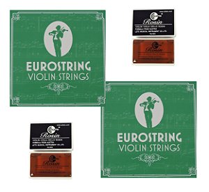 Encordoamento EuroString p/ Violino 4/4 (02) + Breu Rosin 603 (02)