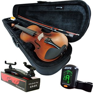 Kit Violino Barth Violin Old (envelhecido) 4/4 com Estojo  BK, Arco,Breu + Espaleira Shoulder Rest + Afinador Aroma mod. AT-01A