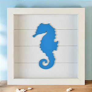 Quadro Náutico Fundo Branco Cavalo Marinho Azul XC-54 B