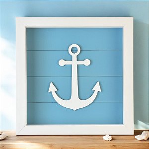 Quadro Náutico Fundo Azul Âncora Branca XC-54 H