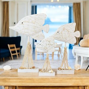 Jogo 3 Peixes Pedestal Branco YR-57