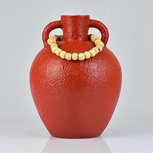 Vaso Rústico Vermelho Grande com Colar em Cerâmica XJ-48 B