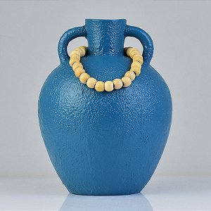 Vaso Rústico Azul Grande com Colar em Cerâmica XJ-48 F