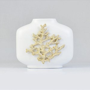 Vaso Branco com Coral em Cerâmica XJ-67 B