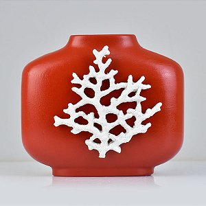 Vaso Vermelho com Coral em Cerâmica XJ-67 C