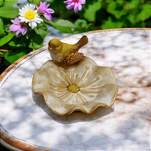 Saboneteira Flor Branca Pássaro em Cerâmica TB-90 A