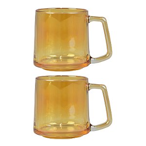 Jogo Com 2 Canecas Amarelas Transparentes em Vidro TD-59
