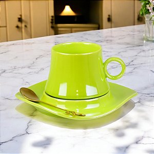 Caneca Cromada Verde em Cerâmica 300 ml TD-64 C