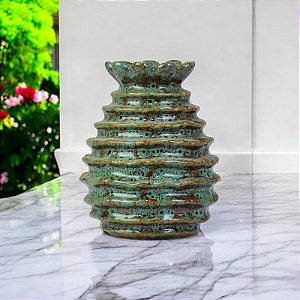 Vaso Redondo Flor Azul em Cerâmica TH-53 A