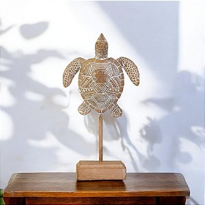 Enfeite Pedestal Tartaruga em Resina 24 cm TB-74