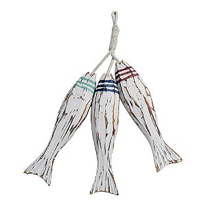 Enfeite Pendente Peixe Triplo Branco Rústico TC-20