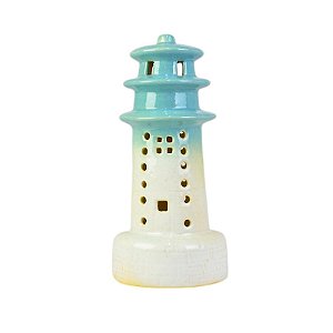 Porta Velas Farol Azul e Branco em Cerâmica XB-31 C