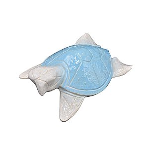 Enfeite Tartaruga Azul e Branca G em Cerâmica XM-43 B