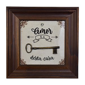 Quadro Marrom Amor é a Chave da Casa em Madeira e Cerâmica XN-39 A