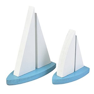 Jogo c/2 Enfeites Barcos Branco e Azul em Madeira XD-20 B