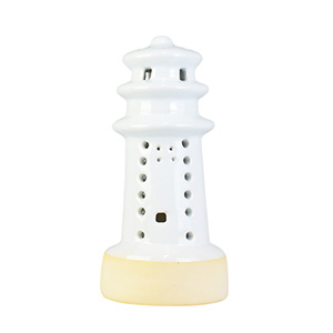 Porta Vela Farol Bege E Branco Grande Em Cerâmica XN-24