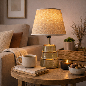 Abajur De Ceramica Quatro Camadas Dourado TK-29