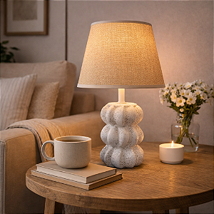 Abajur De Ceramica Relevo De Concha Branco TK-30