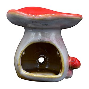 Porta Velas Cogumelo Em Ceramica Vermelho
