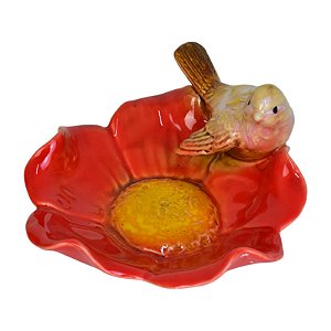 Porta Objetos Flores Com Passaros Vermelho TK-65A