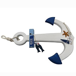 Enfeite Ancora Azul E Branca Grampo Com Peixes TL-12