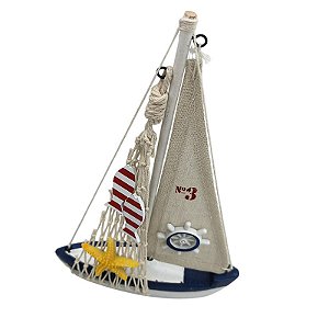 Barco Vela De Tecido Timão E Rede Com Peixes Listrados TL-20
