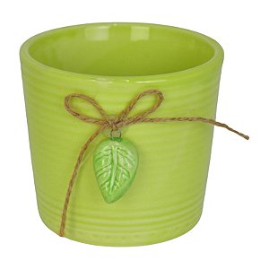 Vaso Com Relevo Linhas Folha Verde TL-58C
