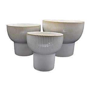 Kit 3Pçs Vasos Branco Com Base E Relevo Vertical TM-08B