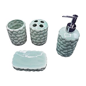 Kit De Banheiro Textura Conchas Verde TJ-51