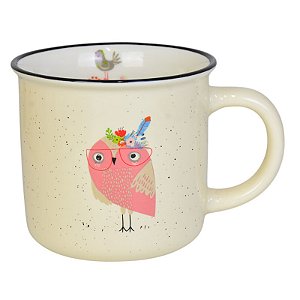 Caneca Branca De Coruja Rosa De Oculos TK-69B