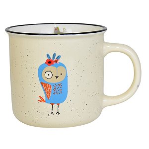 Caneca Branca De Coruja Azul TK-69D