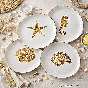 Jogo 4pçs Pratos Estampa Bege XQ-03