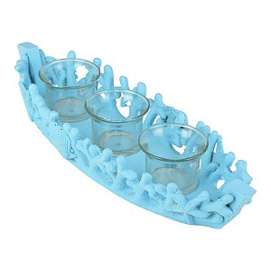 Porta Velas Coral Azul em Resina CY-57 A