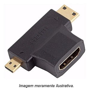 Adaptador HDMI Fêmea x Mini HDMI Macho x Micro HDMI Macho