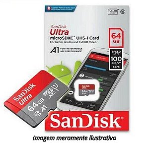 Cartão Micro SD 64GB Classe 10 Sandisk + Adaptador USB