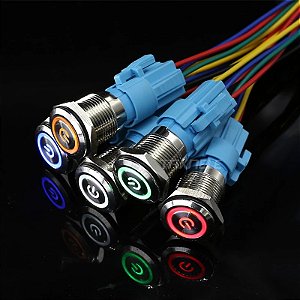 Chave Liga/Desliga Universal Inox 12V com Trava e LED Vermelho – 16mm