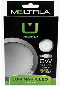 Luminária LED USB 6W Branco Quente Prata