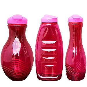 Kit com 3 Garrafas de Plastico PET e Tampa PP para Líquidos em Geral nas Medidas 1000, 1000 e 1500 ml - Cor: Vermelho