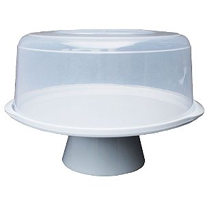 Boleira com Tampa e Pedestal de Plástico Usual Plástic 35 × 32,5 × 23,7 cm - Cor: Branco com Transparente - Ref. 381