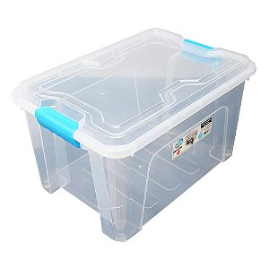 Organizador Multiuso de Plástico 20L Azul Tampa e Travas Usual Plastic 41,7 × 29,2 × 23 cm - Cor: Transp - Ref. 388