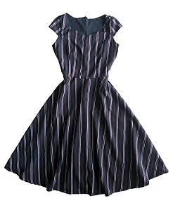 Vestido Listrado Midi Preto