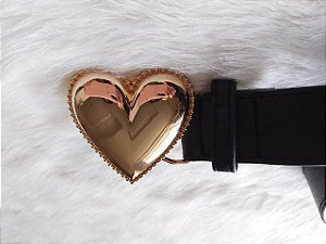 Cinto Feminino Preto Com Fivela de Coração Dourada Largura 3,5 cm