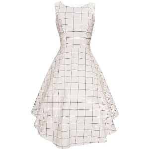 Vestido Godê Sem Mangas Off-white Quadriculado